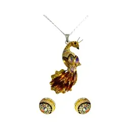 Conjunto Dije Pavo Real Plata 925 Zirconia Amarilla con Cadena - Imagen 1