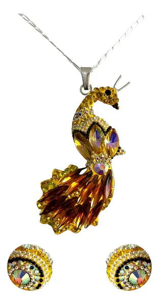 Conjunto Dije Pavo Real Plata 925 Zirconia Amarilla con Cadena - Imagen 1