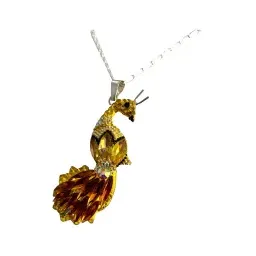 Conjunto Dije Pavo Real Plata 925 Zirconia Amarilla con Cadena - Imagen 4