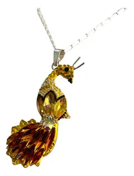 Conjunto Dije Pavo Real Plata 925 Zirconia Amarilla con Cadena - Imagen 4