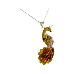 Conjunto Dije Pavo Real Plata 925 Zirconia Amarilla con Cadena - Imagen 5
