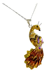 Conjunto Dije Pavo Real Plata 925 Zirconia Amarilla con Cadena - Imagen 5