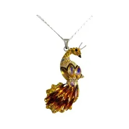 Conjunto Dije Pavo Real Plata 925 Zirconia Amarilla con Cadena - Imagen 6
