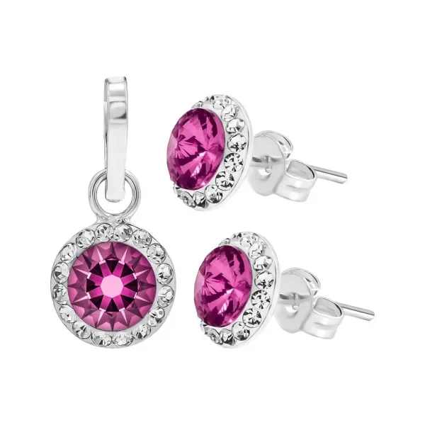 Conjunto Dije y Aretes Plata Ley .925 Zirconia Fucsia Artesanal - Imagen 1