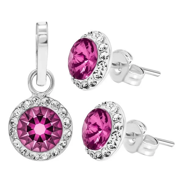 Conjunto Dije y Aretes Plata Ley .925 Zirconia Fucsia Artesanal - Imagen 1