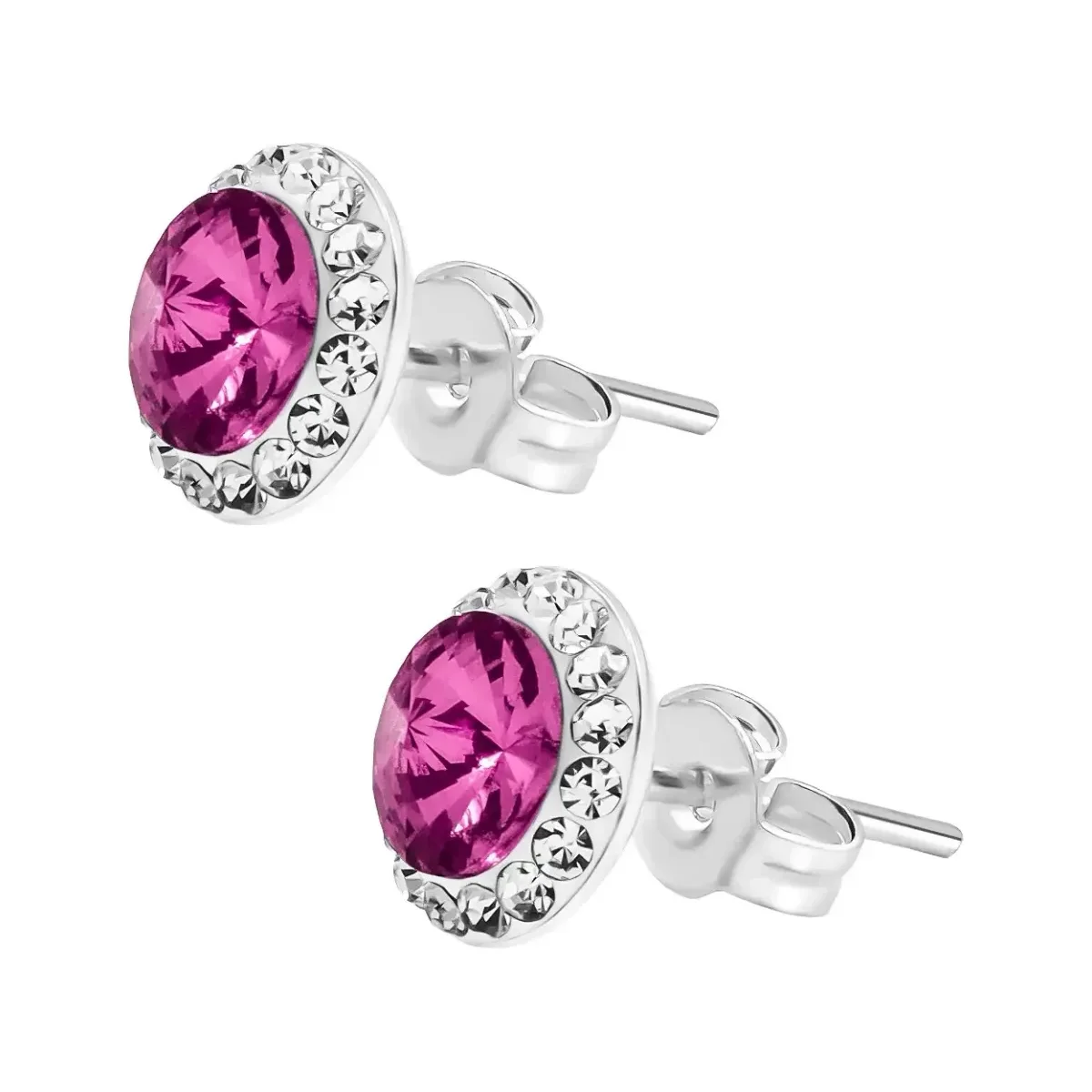 Conjunto Dije y Aretes Plata Ley .925 Zirconia Fucsia Artesanal - Imagen 6