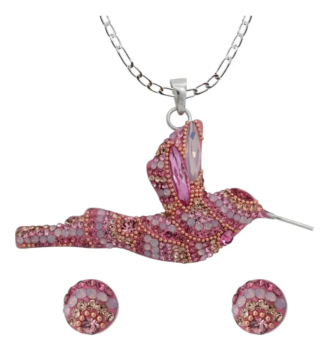 Conjunto Dije y Cadena Colibrí Plata .925, piedrería multicolor vibrante. Joyería de autor mexicana, colgante minimalista.