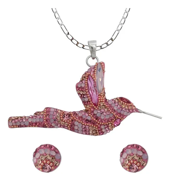 Conjunto Dije y Cadena Colibrí Plata .925 Piedrería Multicolor - Imagen 1