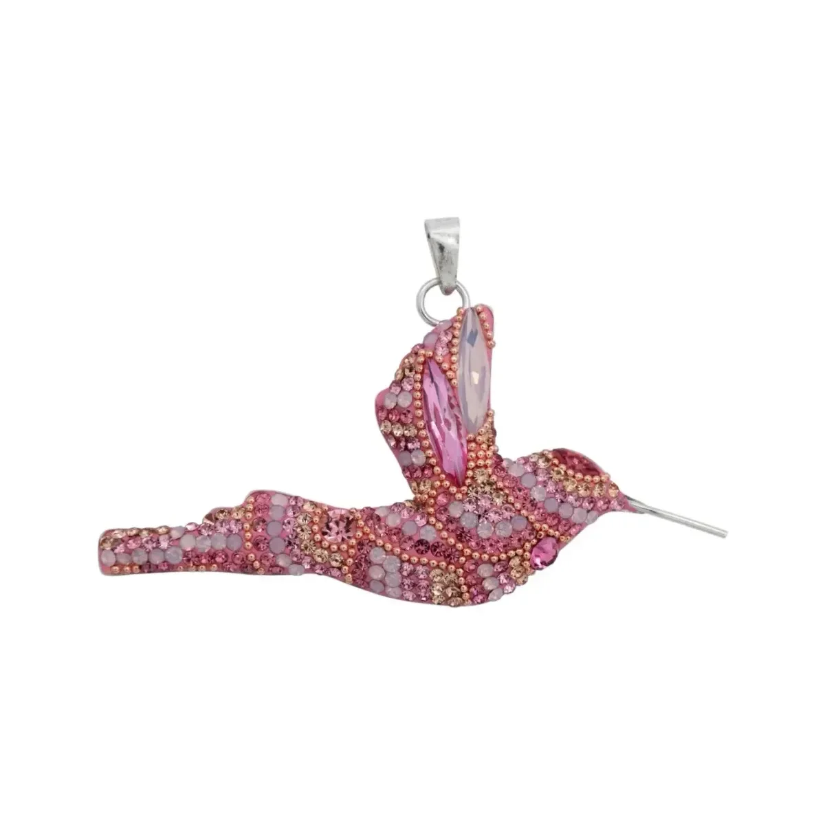 Conjunto Dije y Cadena Colibrí Plata .925 Piedrería Multicolor - Imagen 2