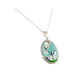 Conjunto Dije y Cadena Plata 925 Árbol de la Vida Oval Zirconia Celeste - Imagen 3