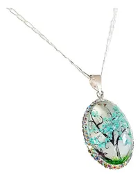 Conjunto Dije y Cadena Plata 925 Árbol de la Vida Oval Zirconia Celeste - Imagen 3