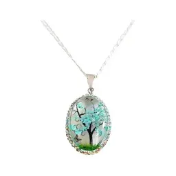 Conjunto Dije y Cadena Plata 925 Árbol de la Vida Oval Zirconia Celeste - Imagen 5