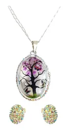 Conjunto Dije y Cadena Plata 925 Árbol de la Vida Oval Zirconia Morada - Imagen 1
