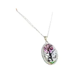 Conjunto Dije y Cadena Plata 925 Árbol de la Vida Oval Zirconia Morada - Imagen 3