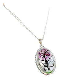 Conjunto Dije y Cadena Plata 925 Árbol de la Vida Oval Zirconia Morada - Imagen 3