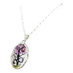 Conjunto Dije y Cadena Plata 925 Árbol de la Vida Oval Zirconia Morada - Imagen 4