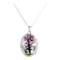 Conjunto Dije y Cadena Plata 925 Árbol de la Vida Oval Zirconia Morada - Imagen 5