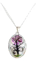 Conjunto Dije y Cadena Plata 925 Árbol de la Vida Oval Zirconia Morada - Imagen 5