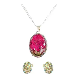 Conjunto Dije y Cadena Plata 925 Árbol de la Vida Ovalado Zirconia Rosa - Imagen 1