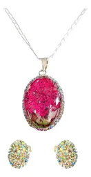 Conjunto Dije y Cadena Plata 925 Árbol de la Vida Ovalado Zirconia Rosa - Imagen 1