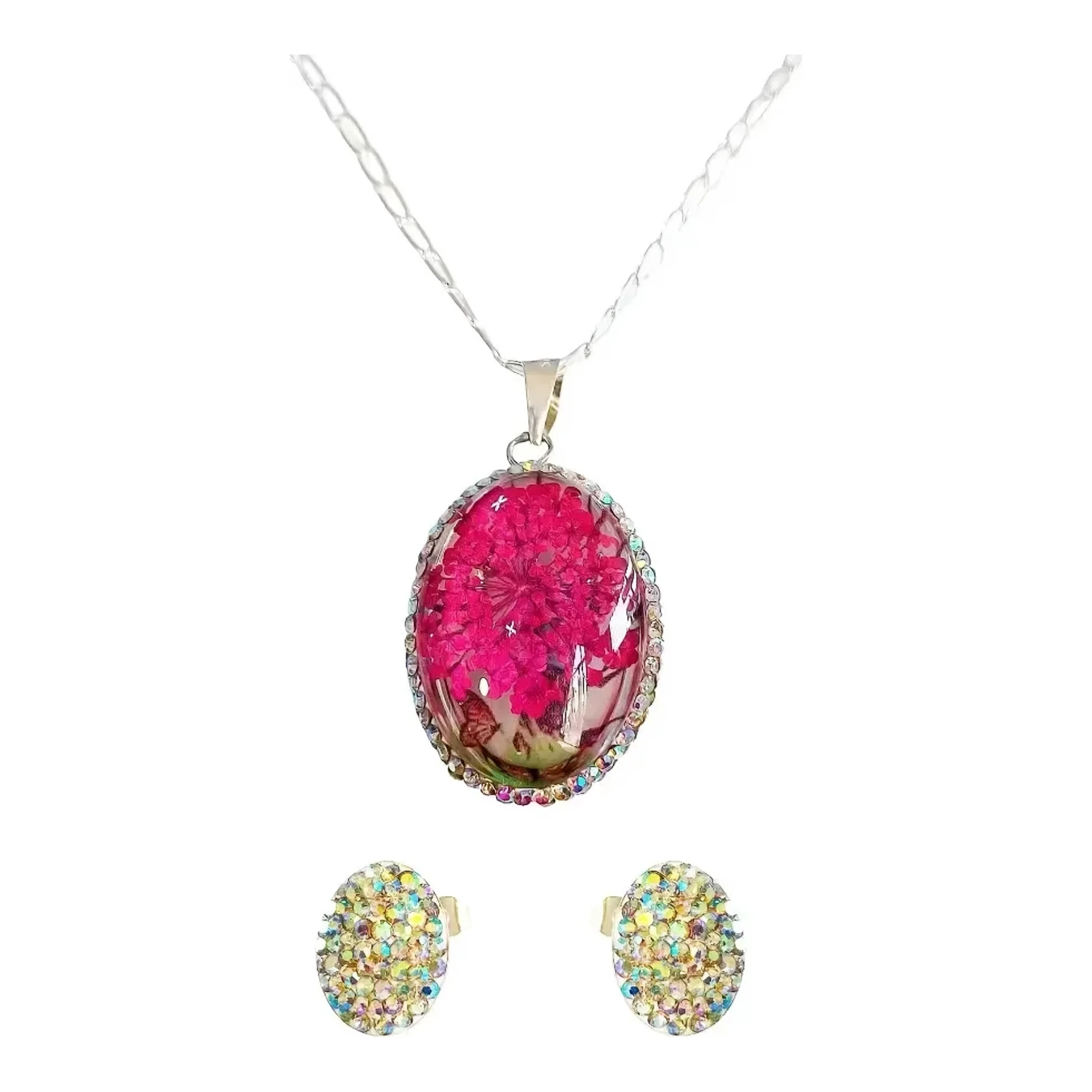 Conjunto Dije y Cadena Plata 925 Árbol de la Vida Ovalado Zirconia Rosa - Joyaris joyería mexicana
