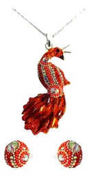 Conjunto Pavo Real Plata .925 con Zirconia Naranja 44cm - Imagen 1