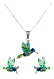 Conjunto Plata 925 Colibrí Zirconia Verde con Cadena - Imagen 1