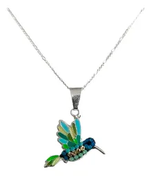 Conjunto Plata 925 Colibrí Zirconia Verde con Cadena - Imagen 2