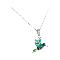 Conjunto Plata 925 Colibrí Zirconia Verde con Cadena - Imagen 3