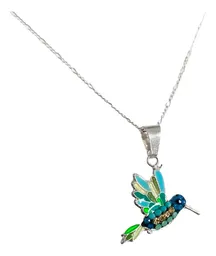 Conjunto Plata 925 Colibrí Zirconia Verde con Cadena - Imagen 3