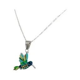 Conjunto Plata 925 Colibrí Zirconia Verde con Cadena - Imagen 4
