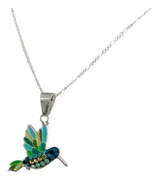 Conjunto Plata 925 Colibrí Zirconia Verde con Cadena - Imagen 4