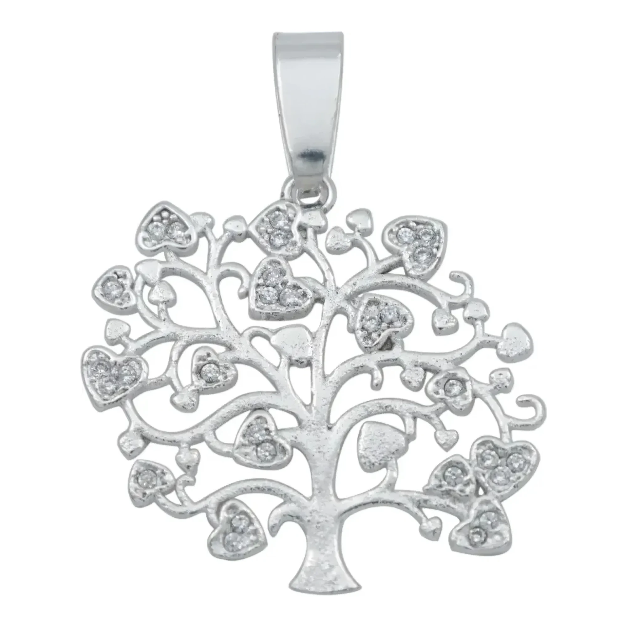 Dije de plata ley 925 para mujer Árbol de la Vida con corazones zirconia brillante colgante acabado liso y broche de perico