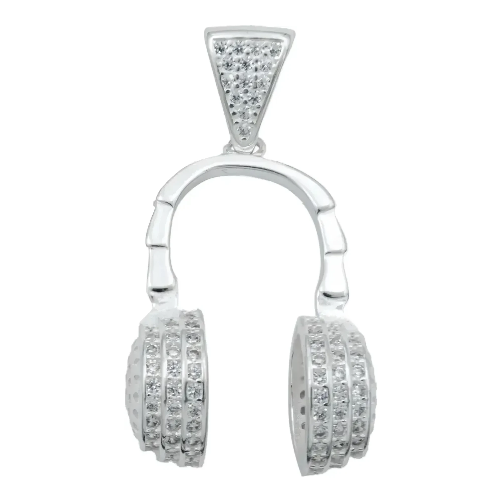 Dije audífonos gamer plata .925 con zirconia blanca brillante acabado liso y broche perico para collar de hombre gamer dj
