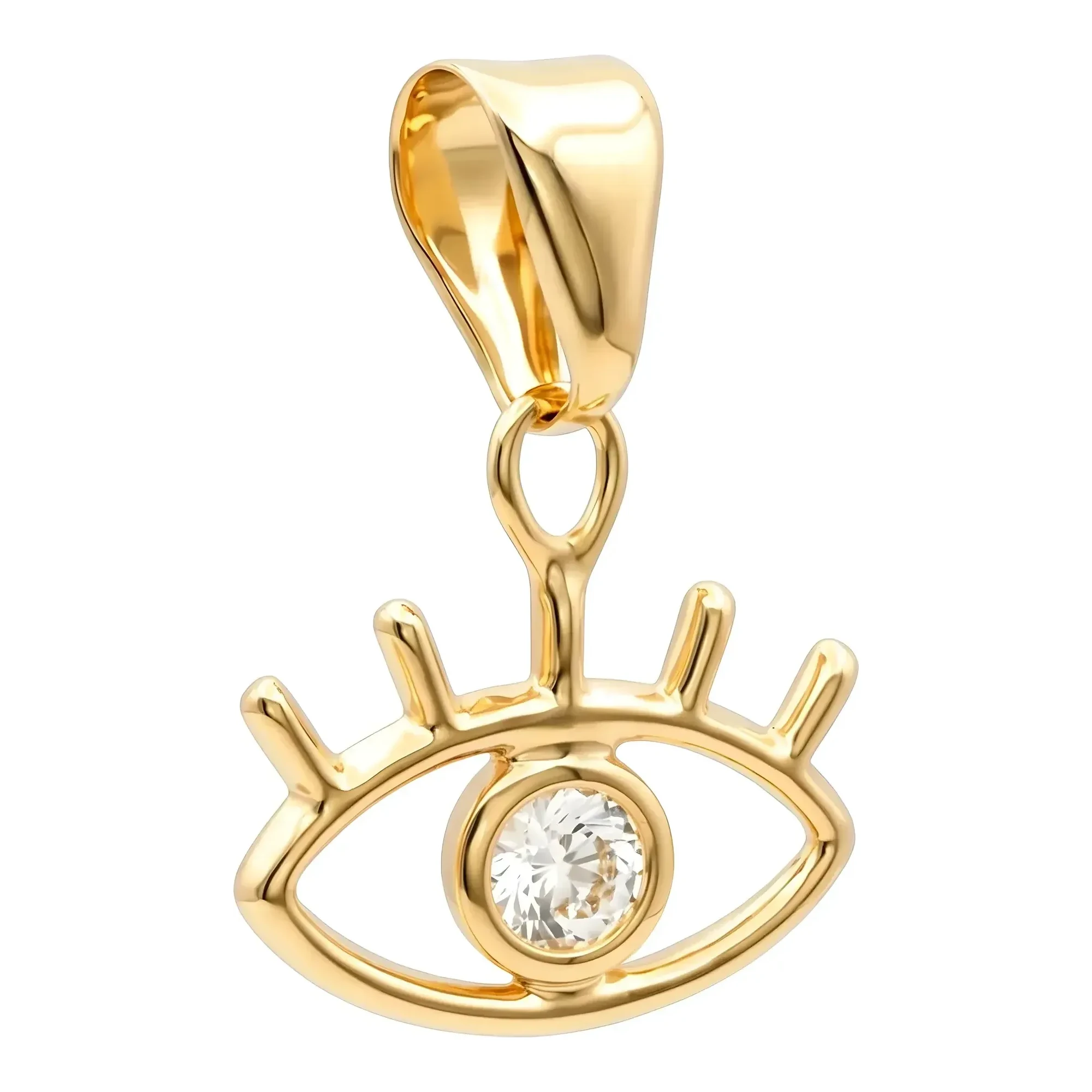 Dije Ojo Protector de Oro Blanco 10k con zirconia blanca de 14 x 10 mm - Joyaris joyería fina mexicana