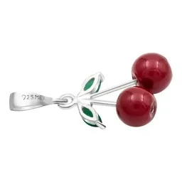 Dije Cereza Plata .925 Esmaltado Rojo y Verde - Imagen 2