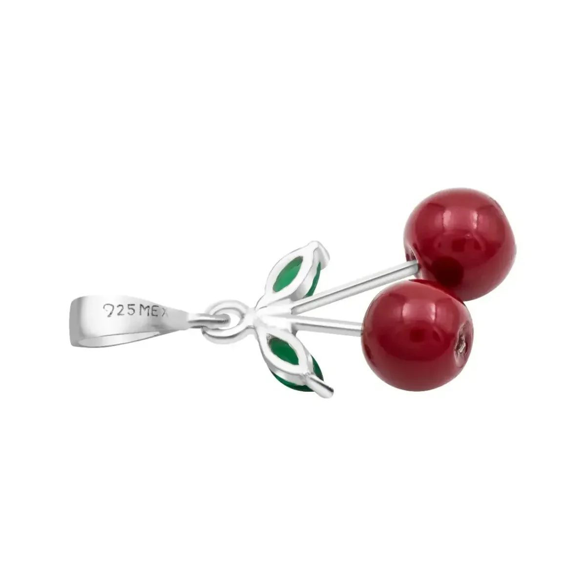 Dije Cereza Plata .925 Esmaltado Rojo y Verde - Imagen 2