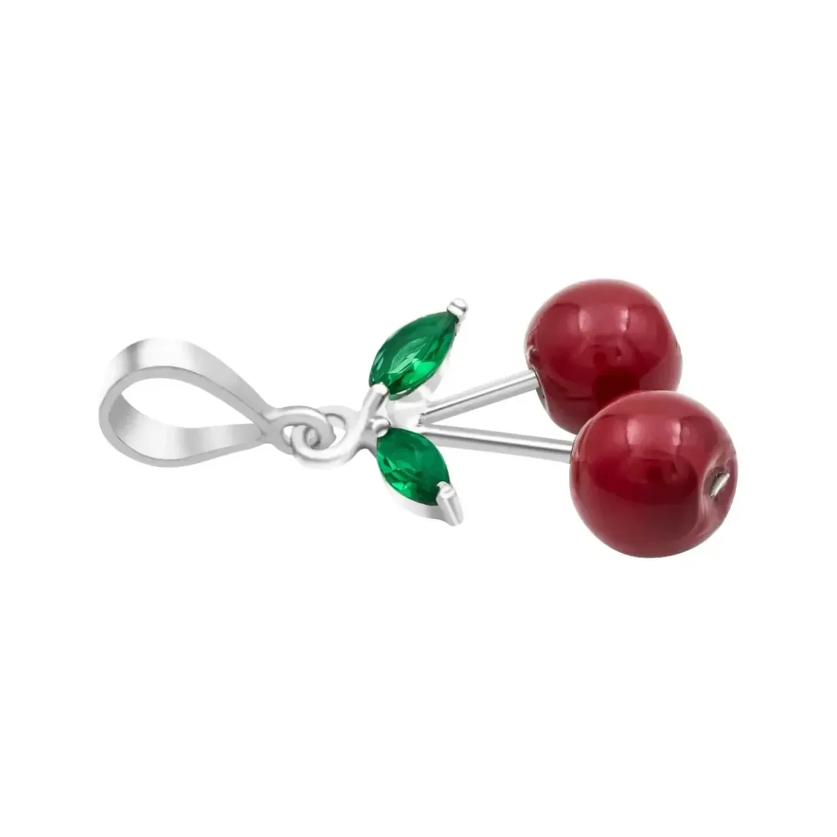 Dije Cereza Plata .925 Esmaltado Rojo y Verde - Imagen 3