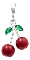 Dije Cereza Plata .925 Esmaltado Rojo y Verde - Imagen 4