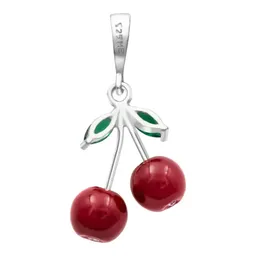 Dije Cereza Plata .925 Esmaltado Rojo y Verde - Imagen 5