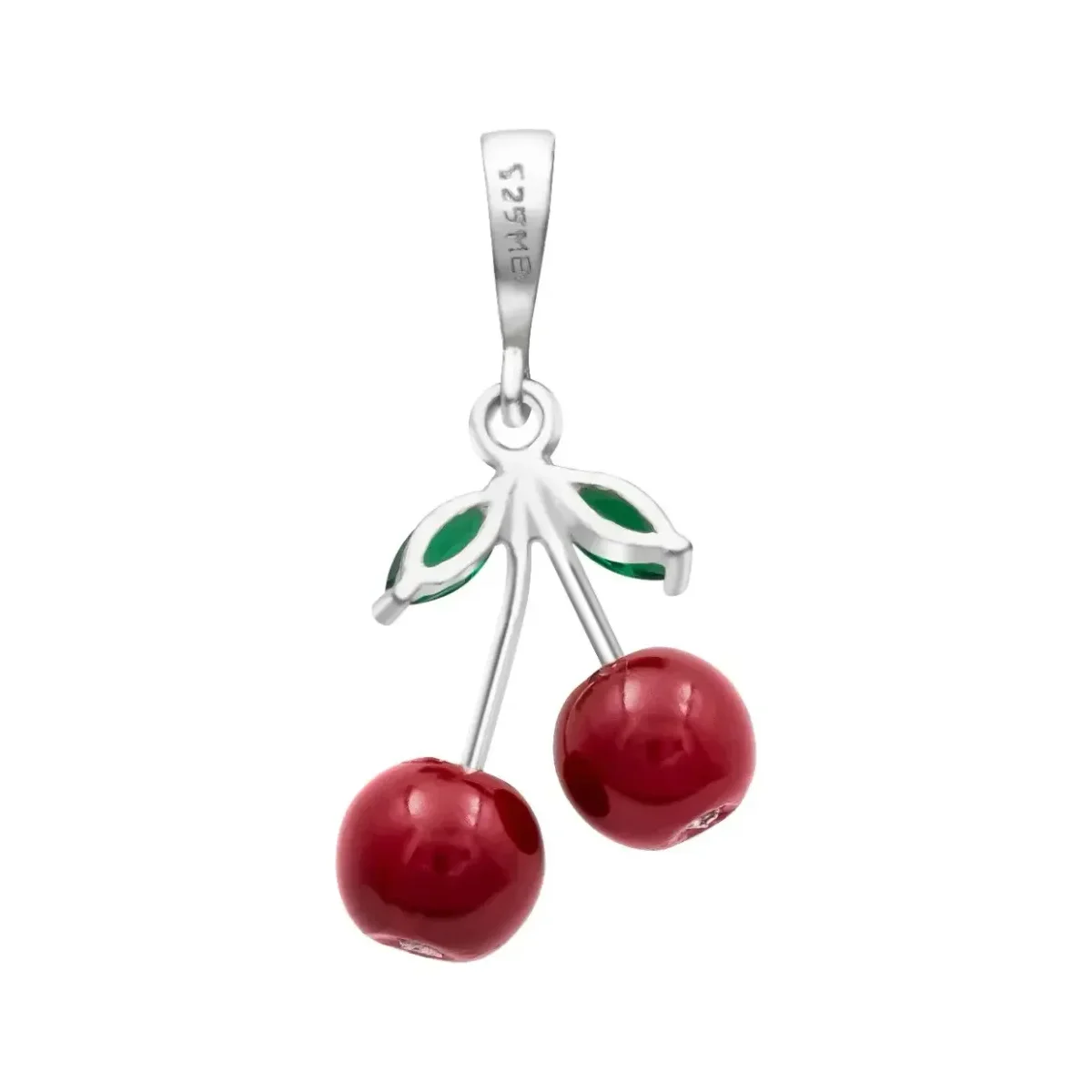 Dije Cereza Plata .925 Esmaltado Rojo y Verde - Imagen 5