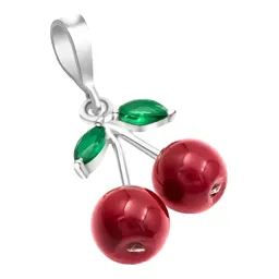 Dije Cereza Plata .925 Esmaltado Rojo y Verde - Imagen 6