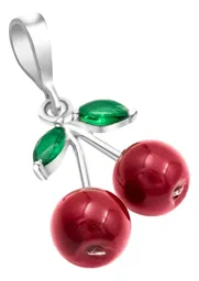 Dije Cereza Plata .925 Esmaltado Rojo y Verde - Imagen 6