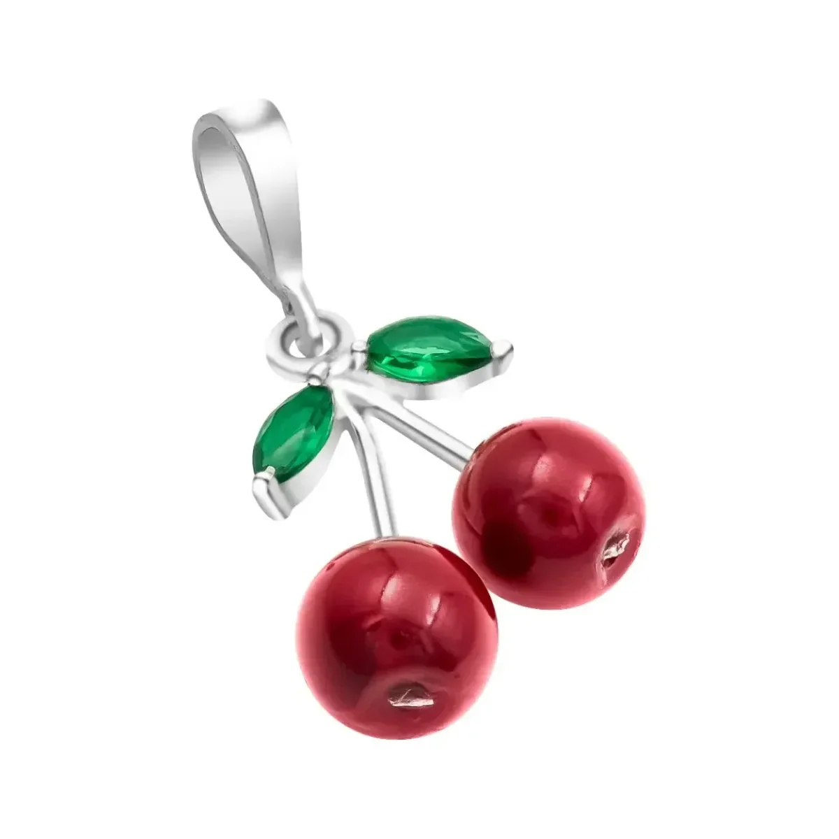 Dije Cereza Plata .925 Esmaltado Rojo y Verde - Imagen 6