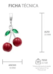 Dije Cereza Plata .925 Esmaltado Rojo y Verde - Imagen 7