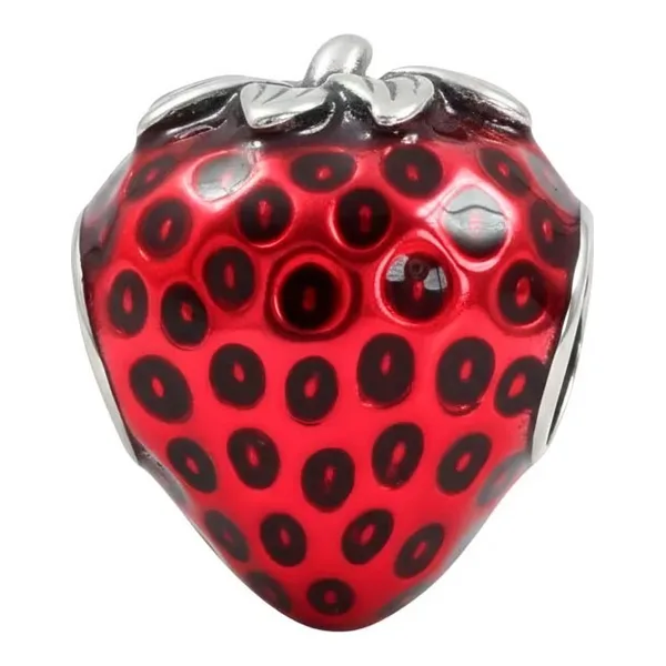 Dije charm de fresa roja esmaltada en plata fina ley .925 Joyaris