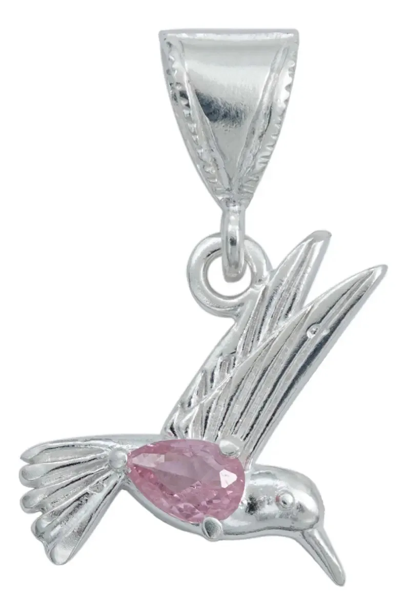 Dije Colibrí Plata 925 con Zirconia Rosa Brillante - Joyaris joyería fina artesanal mexicana