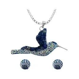 Dije Colibrí Plata 925 Piedrería Azul con Cadena Eslabón - Imagen 1