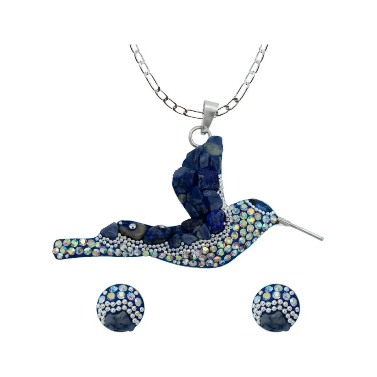 Dije Colibrí Plata 925 con piedrería azul y Cadena Eslabón - Joyaris joyería fina mexicana