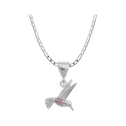 Dije Colibrí Plata 925 Zirconia Rosa con Cadena - Imagen 1